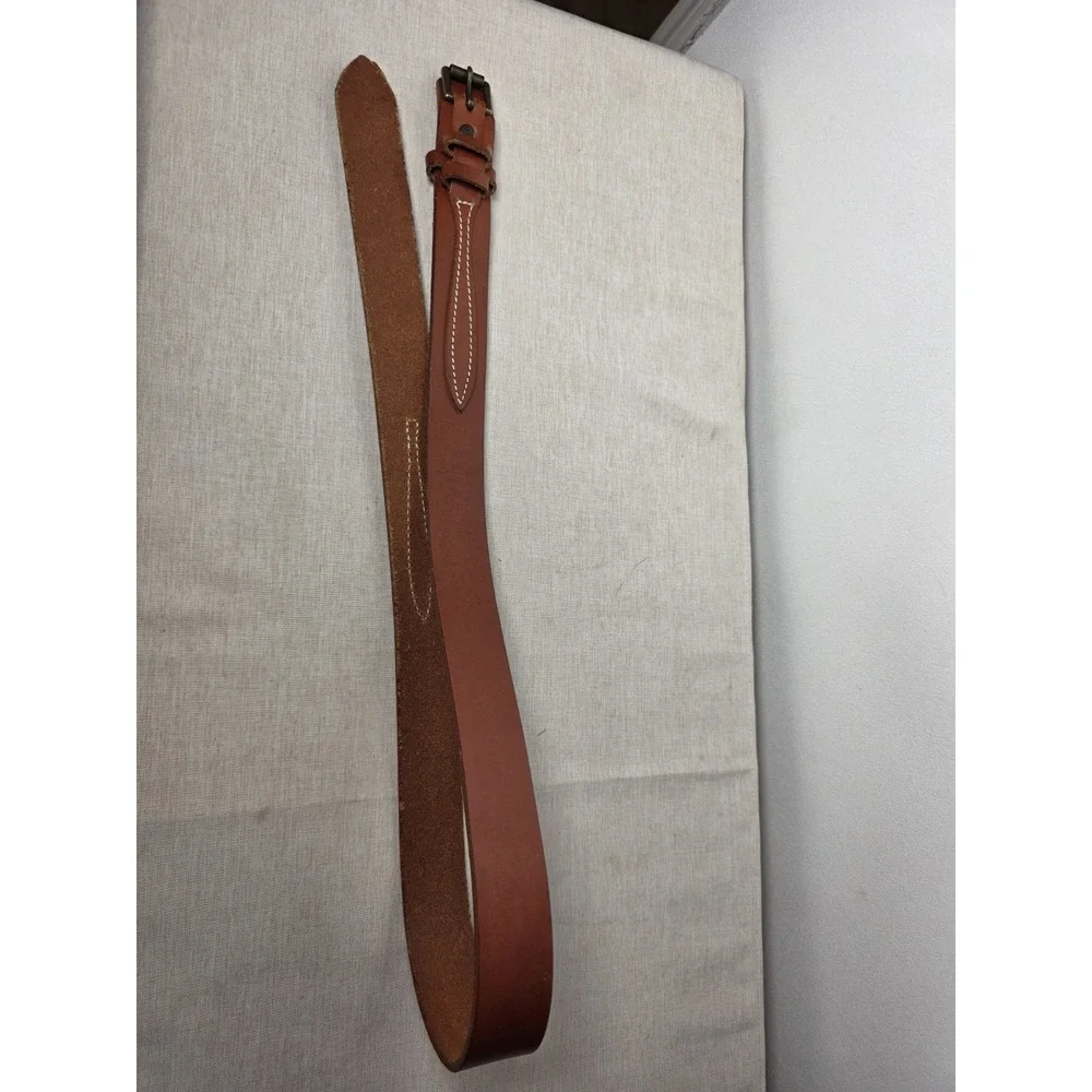 LL Bean Leather Belt Brown Tan Size 34 Equestrian Made USA Double Detail Cow